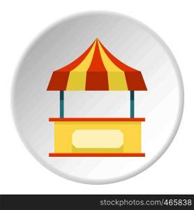 Shopping counter with orange tent icon in flat circle isolated on white vector illustration for web. Shopping counter orange with tent icon circle