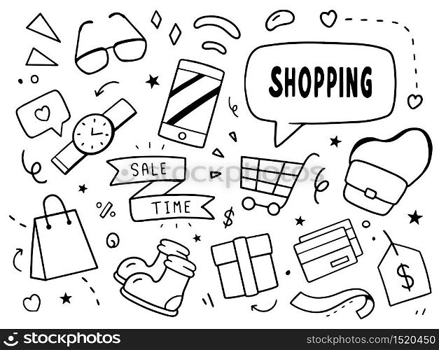 shopping doodle illustration. Doodle design concept