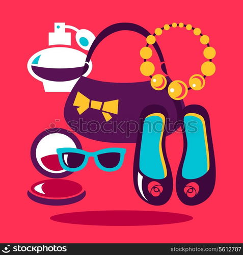 Shopping flat design. Set of vector fashion women icons. Cosmetics and accessories