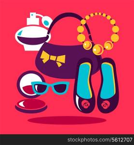 Shopping flat design. Set of vector fashion women icons. Cosmetics and accessories