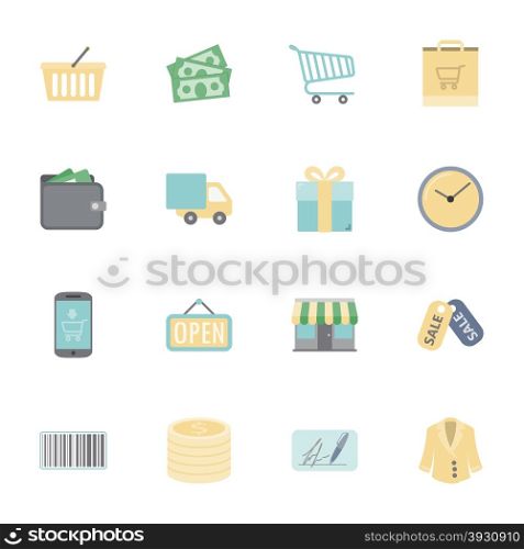 Shopping flat icons set illustration graphic design. Shopping flat icons set