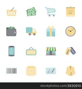 Shopping flat icons set illustration graphic design. Shopping flat icons set