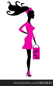 shopping girl silhouette - seasonal sale. Vector illustration. EPS 10.