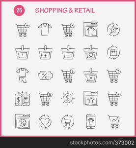 Shopping Hand Drawn Icon Pack For Designers And Developers. Icons Of Coupon, Discount, Dollar, Price, Prices, Box, Package, Refresh, Vector