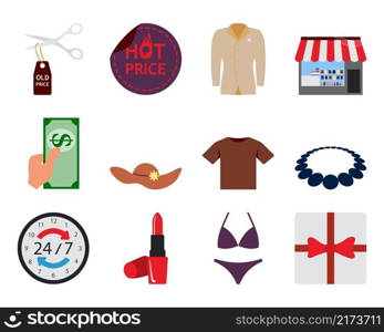 Shopping Icon Set. Flat Design. Fully editable vector illustration. Text expanded.