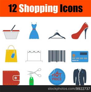 Shopping Icon Set. Flat Design. Fully editable vector illustration. Text expanded.