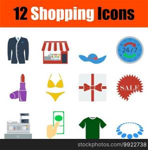 Shopping Icon Set. Flat Design. Fully editable vector illustration. Text expanded.