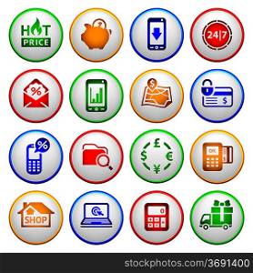 Shopping Icons. Colored round buttons
