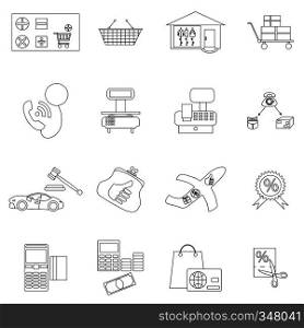 Shopping icons set in thin line style isolated on white background. Shopping icons set, thin line style