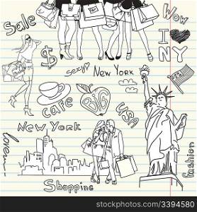 shopping in new york doodles
