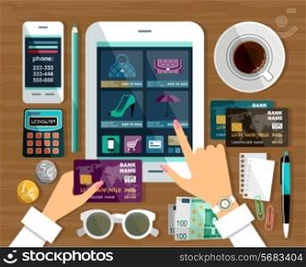 Shopping in online store. Internet shopping. vector illustration