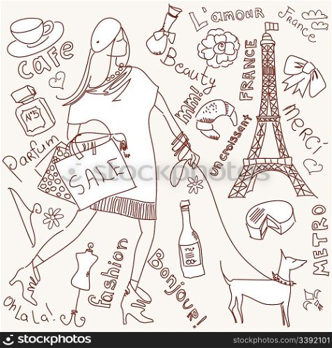 Shopping in Paris doodles