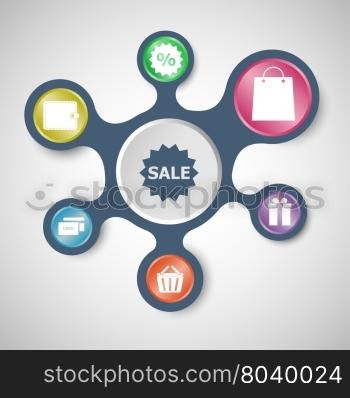 Shopping infographic templates with connected metaballs, stock vector