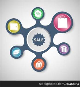 Shopping infographic templates with connected metaballs, stock vector