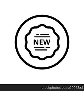 Shopping label with text new. Promotion tag. Commerce outline icon in a circle. Isolated vector illustration