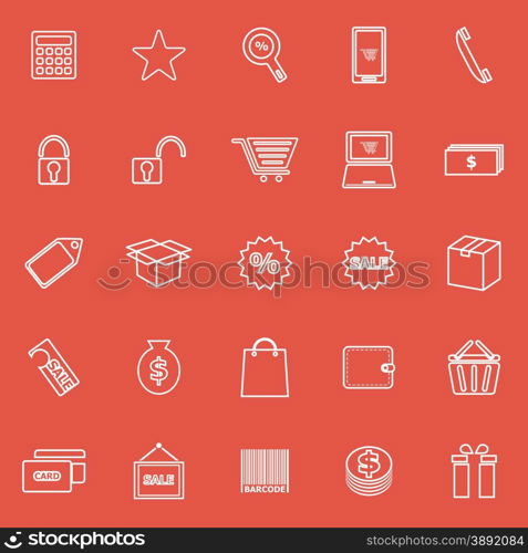 Shopping line icons on red background, stock vector