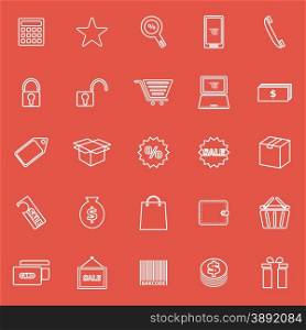 Shopping line icons on red background, stock vector