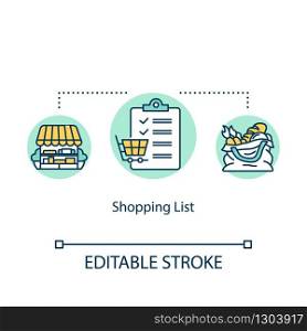 Shopping list concept icon. Mindful eating, consumerism idea thin line illustration. Avoiding impulse buying, planning purchases. Vector isolated outline RGB color drawing. Editable stroke