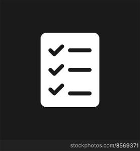 Shopping list dark mode glyph ui icon. Remembering items to shop. User interface design. White silhouette symbol on black space. Solid pictogram for web, mobile. Vector isolated illustration. Shopping list dark mode glyph ui icon