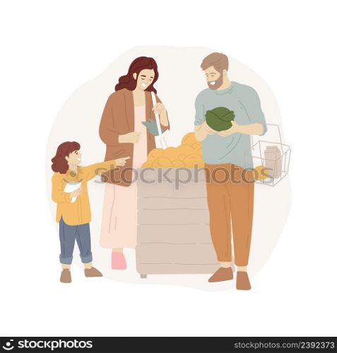 Shopping list isolated cartoon vector illustration Teaching child shopping, kid holding list, pointing at goods on the shelf, parents with children in supermarket, buy grocery vector cartoon.. Shopping list isolated cartoon vector illustration