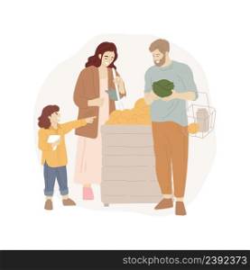 Shopping list isolated cartoon vector illustration Teaching child shopping, kid holding list, pointing at goods on the shelf, parents with children in supermarket, buy grocery vector cartoon.. Shopping list isolated cartoon vector illustration