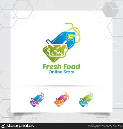Shopping logo design vector concept of price tag icon and shopping cart symbol for online shop, marketplace, e-commerce, and online store.