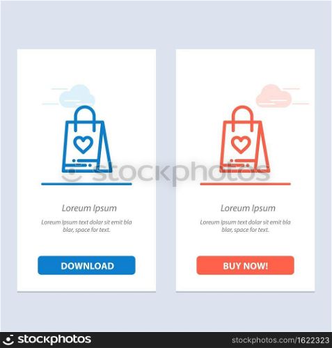 Shopping, Love, Gift, Bag  Blue and Red Download and Buy Now web Widget Card Template