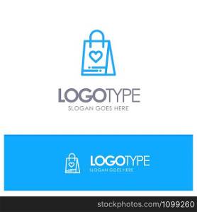 Shopping, Love, Gift, Bag Blue Logo Line Style