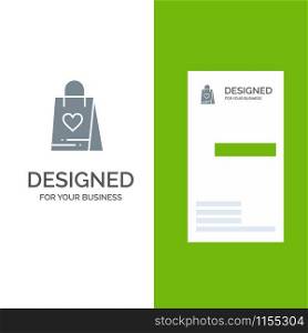 Shopping, Love, Gift, Bag Grey Logo Design and Business Card Template