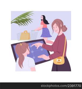 Shopping mall navigation isolated cartoon vector illustrations. Mom and daughter look at navigation screen in shopping mall, getting information, consumerism, smart retail vector cartoon.. Shopping mall navigation isolated cartoon vector illustrations.