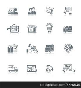 Shopping online e-commerce express delivery icon black set isolated vector illustration