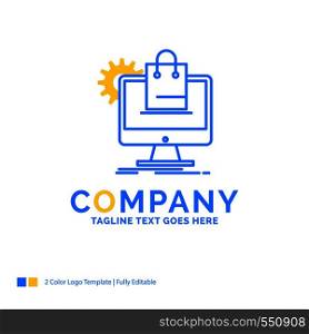 shopping, online, ecommerce, services, cart Blue Yellow Business Logo template. Creative Design Template Place for Tagline.