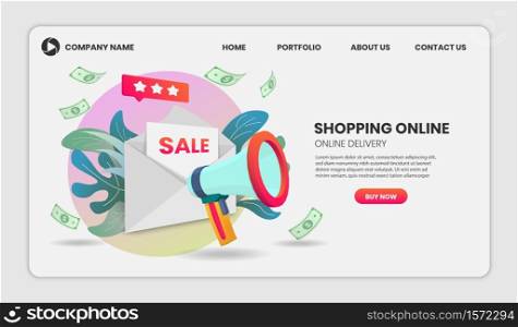 Shopping online illustration concept with megaphone Application Vector 3d vector illustration