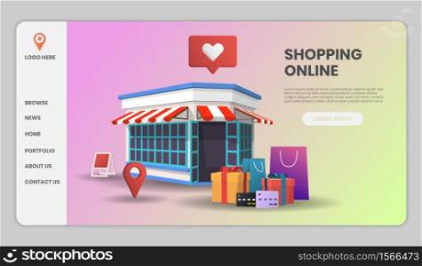 Shopping Online on Website or Mobile Application Vector with Concept Marketing and Digital marketing,3d vector illustration.