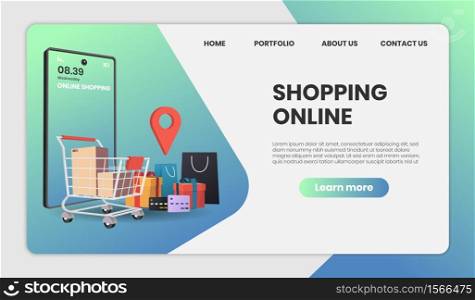 Shopping Online on Website or Mobile Application Vector with Concept Marketing and Digital marketing,3d vector illustration.