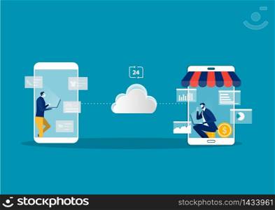 Shopping online on website with Online stores and e-commerce.vector