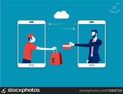 Shopping Online, People Shopping Using Smartphone, Shopping Bags, Internet Shopping and Delivery Illustration