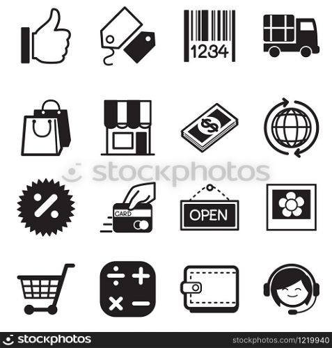 Shopping online silhouette icons