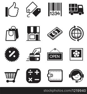 Shopping online silhouette icons