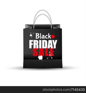 Shopping paper black bag empty-vector illustration.. Shopping paper black friday sale bag empty, vector illustration
