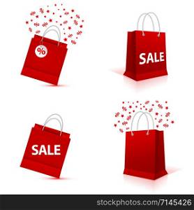 Shopping paper red bag empty-vector illustration.. Shopping paper red bag set empty, vector illustration