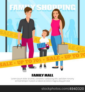 Shopping People Illustration. Happy people doing family shopping in mall cartoon vector illustration