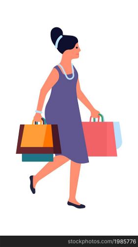 Shopping people. Women with shopper bags, consumer during period of discounts and sales, boutiques and shops female visitor. Buying gifts and presents. Vector cartoon flat style isolated illustration. Shopping people. Women with shopper bags, consumer during period of discounts and sales, boutiques and shops female visitor. Buying gifts and presents. Vector cartoon isolated illustration