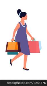 Shopping people. Women with shopper bags, consumer during period of discounts and sales, boutiques and shops female visitor. Buying gifts and presents. Vector cartoon flat style isolated illustration. Shopping people. Women with shopper bags, consumer during period of discounts and sales, boutiques and shops female visitor. Buying gifts and presents. Vector cartoon isolated illustration