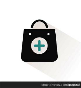 Shopping pharmacy bag. Flat color icon with beige shade. Vector illustration