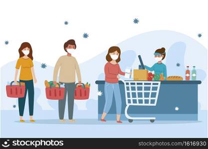 shopping queue supermarket pandemic theme