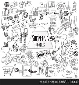 Shopping retail sale and discount doodle set isolated vector illustration. Shopping Doodle Set