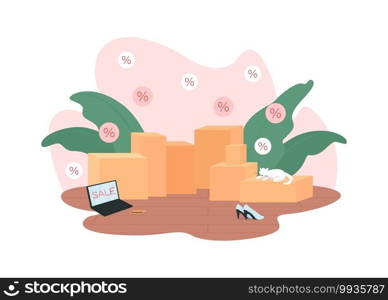 Shopping sales 2D vector web banner, poster. Boxes with purchases. Black friday flat concept on cartoon background. Special offer. Shopaholism printable patch, colorful web element. Shopping sales 2D vector web banner, poster