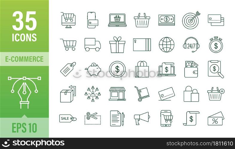 Shopping set icon for web design. E commerce. Discount coupon. Business icon. Price tag. Line vector. Vector stock illustration. Shopping set icon for web design. E commerce. Discount coupon. Business icon. Price tag. Line vector. Vector stock illustration.