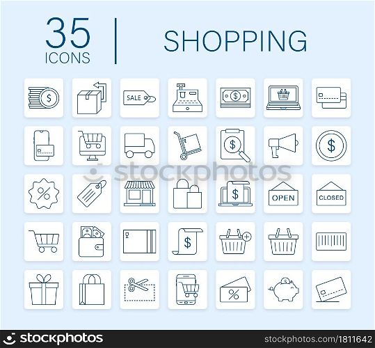 Shopping set icon for web design. E commerce. Discount coupon. Business icon. Price tag. Line vector. Vector stock illustration. Shopping set icon for web design. E commerce. Discount coupon. Business icon. Price tag. Line vector. Vector stock illustration.